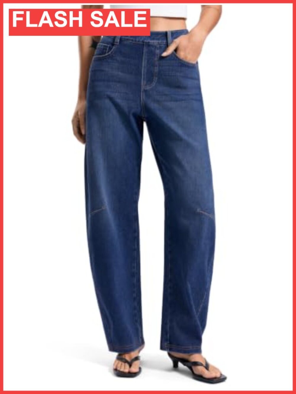 Women's Barrel Leg Jeans High Rise Pull On Stretch Denim Pants